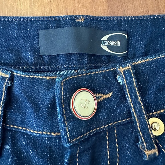 JustCavalli dark blue denim pants with round flat gold studs on the side Size 27 - Picture 5 of 15